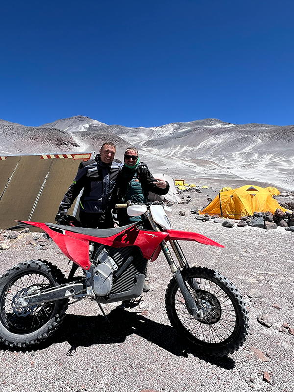 HME base camp at Ojos del Salado, showing domes and logistical support vehicles.