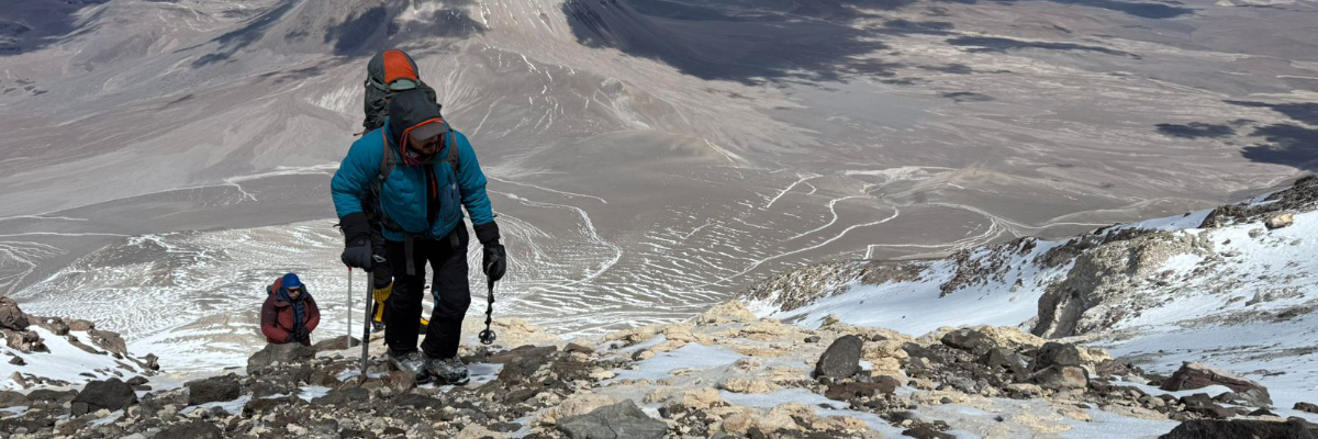Mountaineer ascending at high altitude