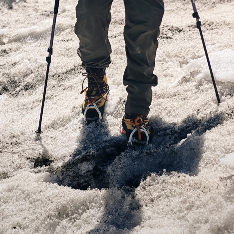 Technical detail of a mountaineering boot