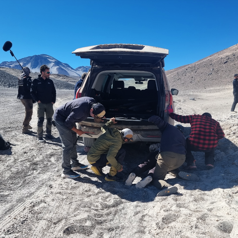 Technical inspection of a 4x4 vehicle at base camp